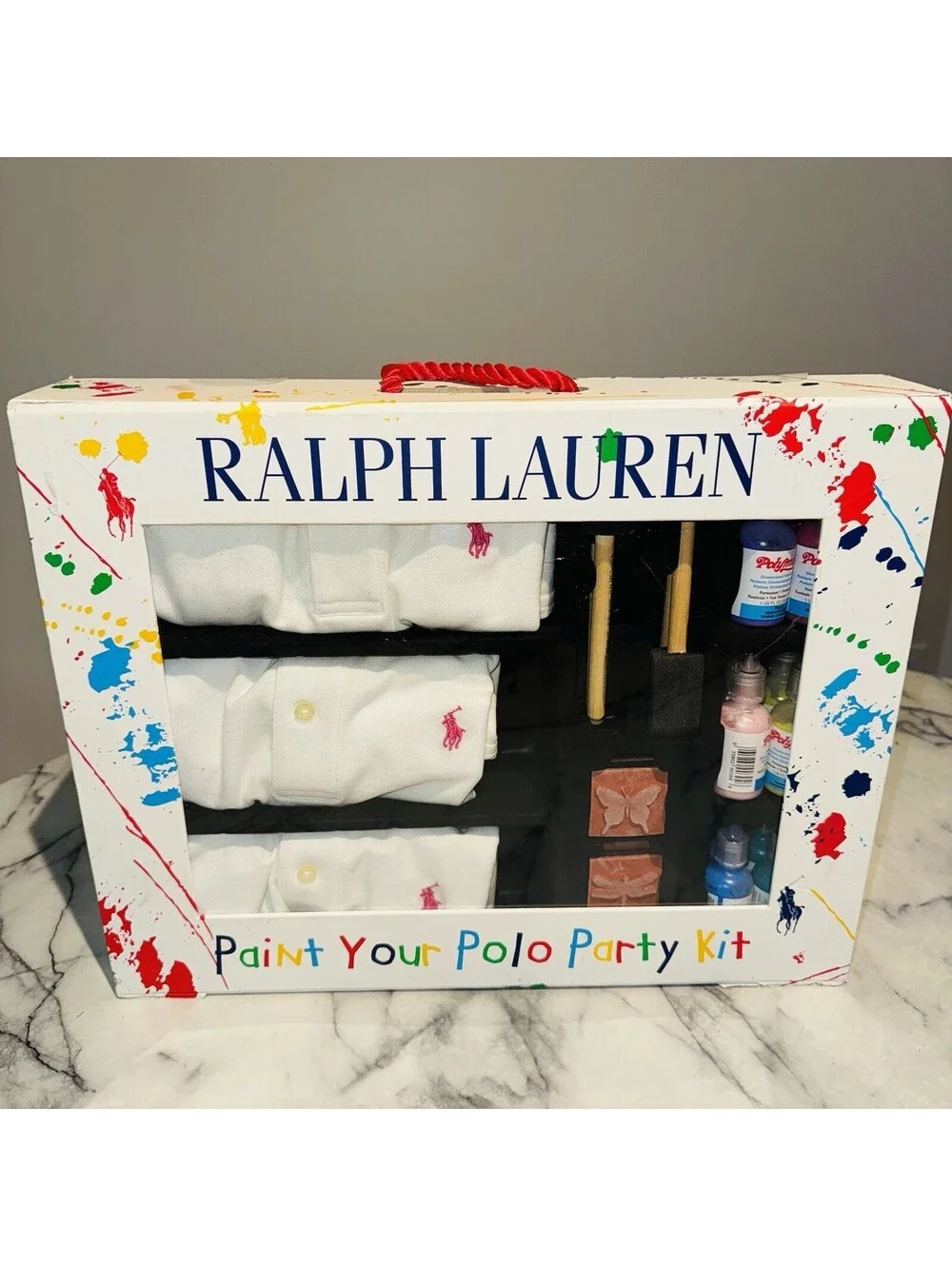 RARE NEW Polo Ralph Lauren Paint Your Polo Party Kit 3 Youth Medium 10 Pink Pony